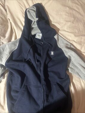 Indigo Navy and Heather Gray Hooded Zip Sweatshirt